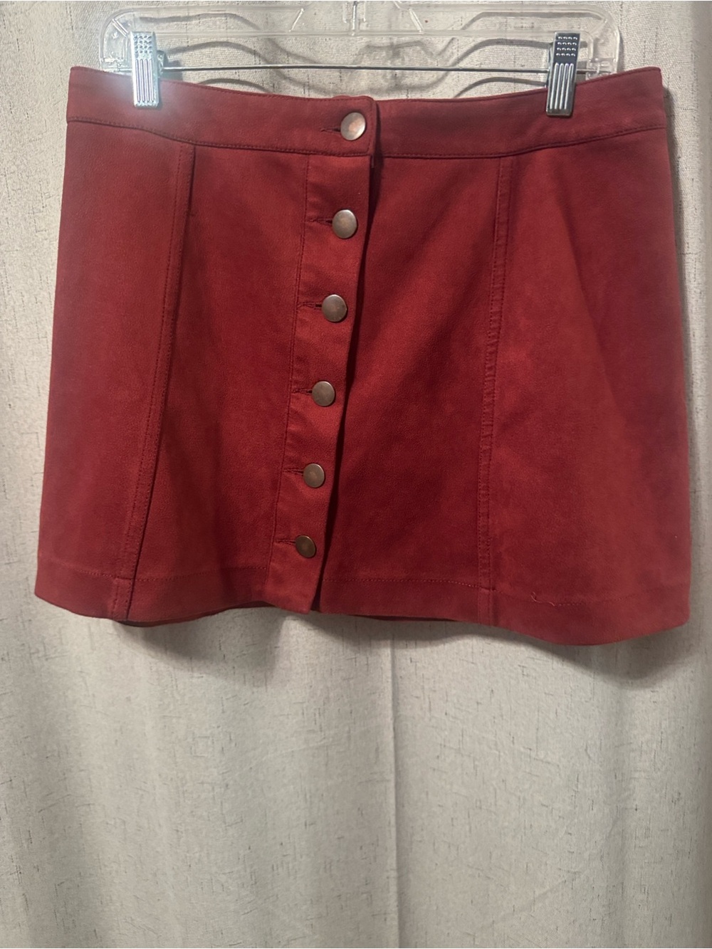 Forever 21 Button-Front Red Suede Mini Skirt
